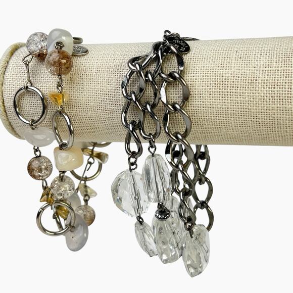 Cookie Lee Bracelets Lot 2 Clear Faceted Beads Natural Stones Dangle Multi Chain - Picture 4 of 9